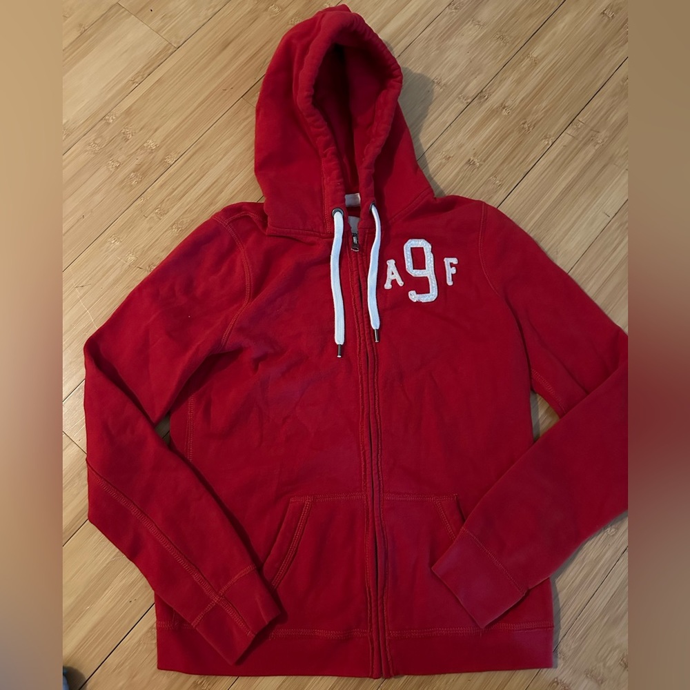 Red Abercrombie and Fitch zip up hoodie